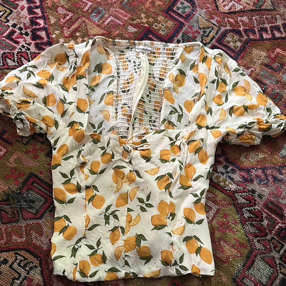 Reformation lemon print blouse